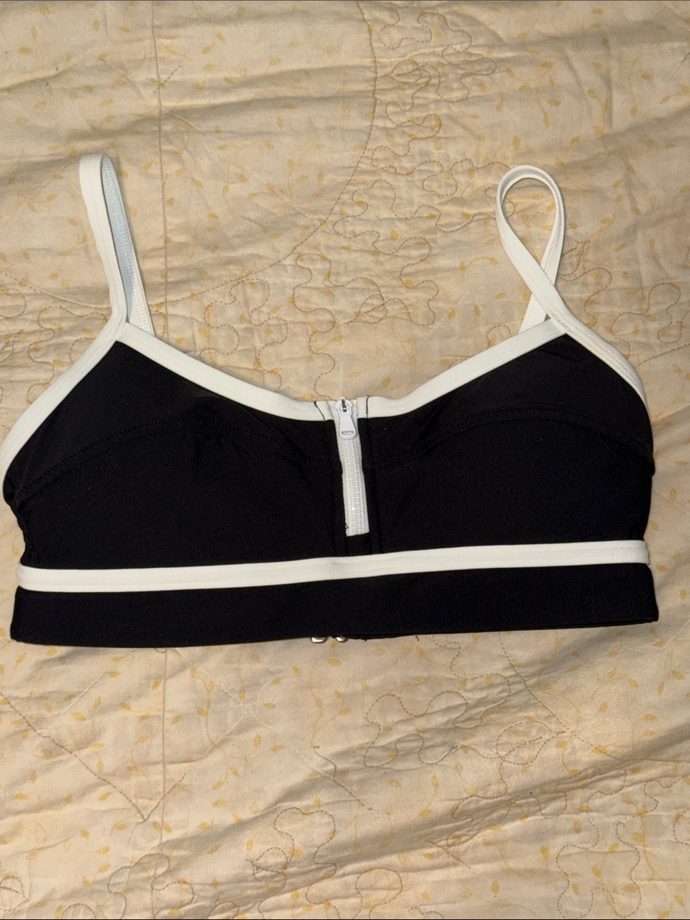 Black & White Zip-Front Swim top